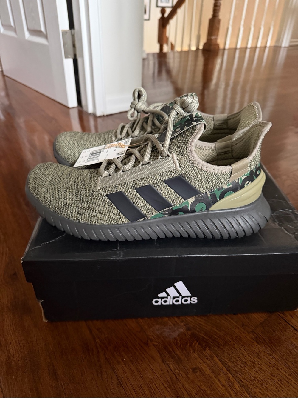 Adidas Men's Olive Green Knit Athletic Shoes